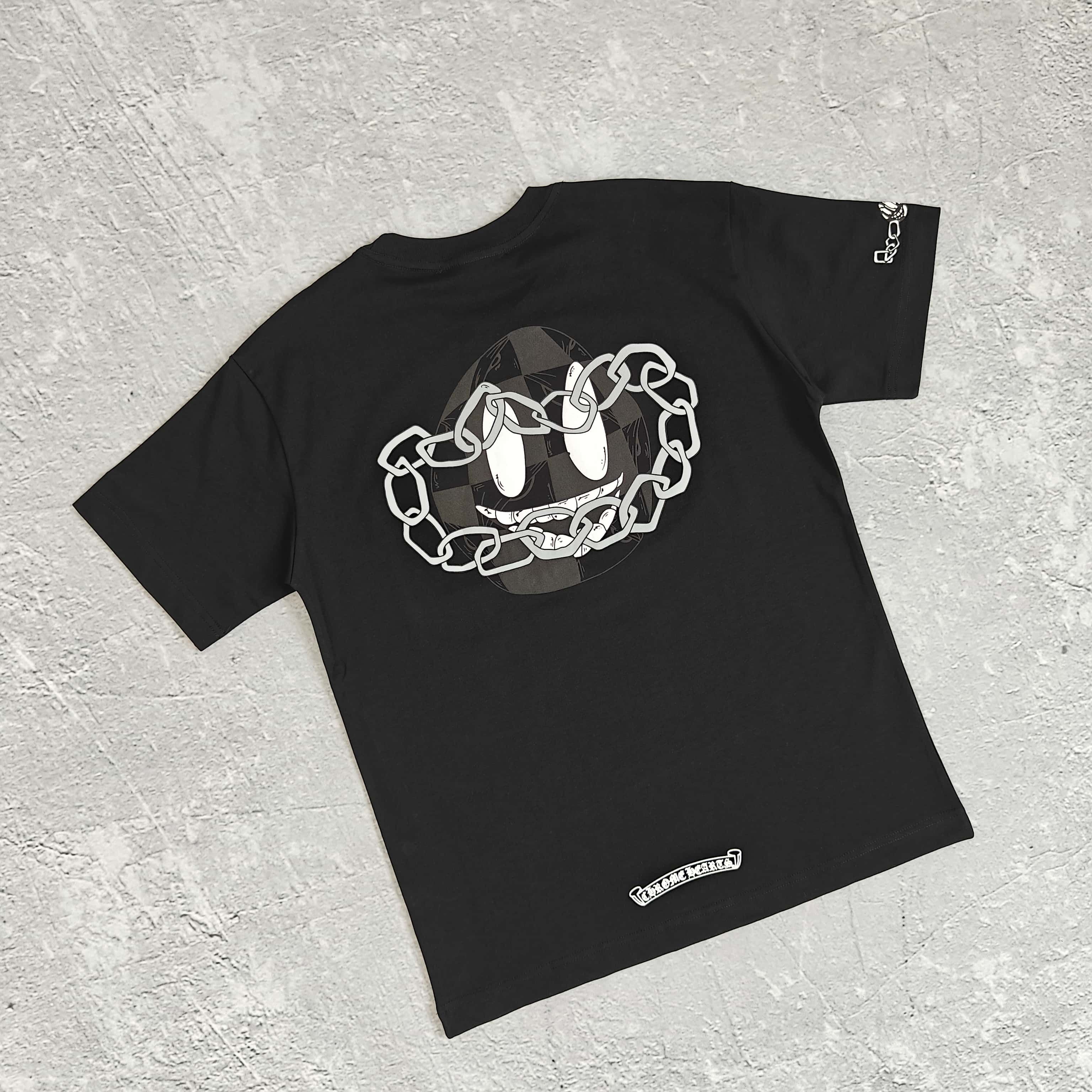 三色背后链条印花短袖T恤 - 克528633（STZ）