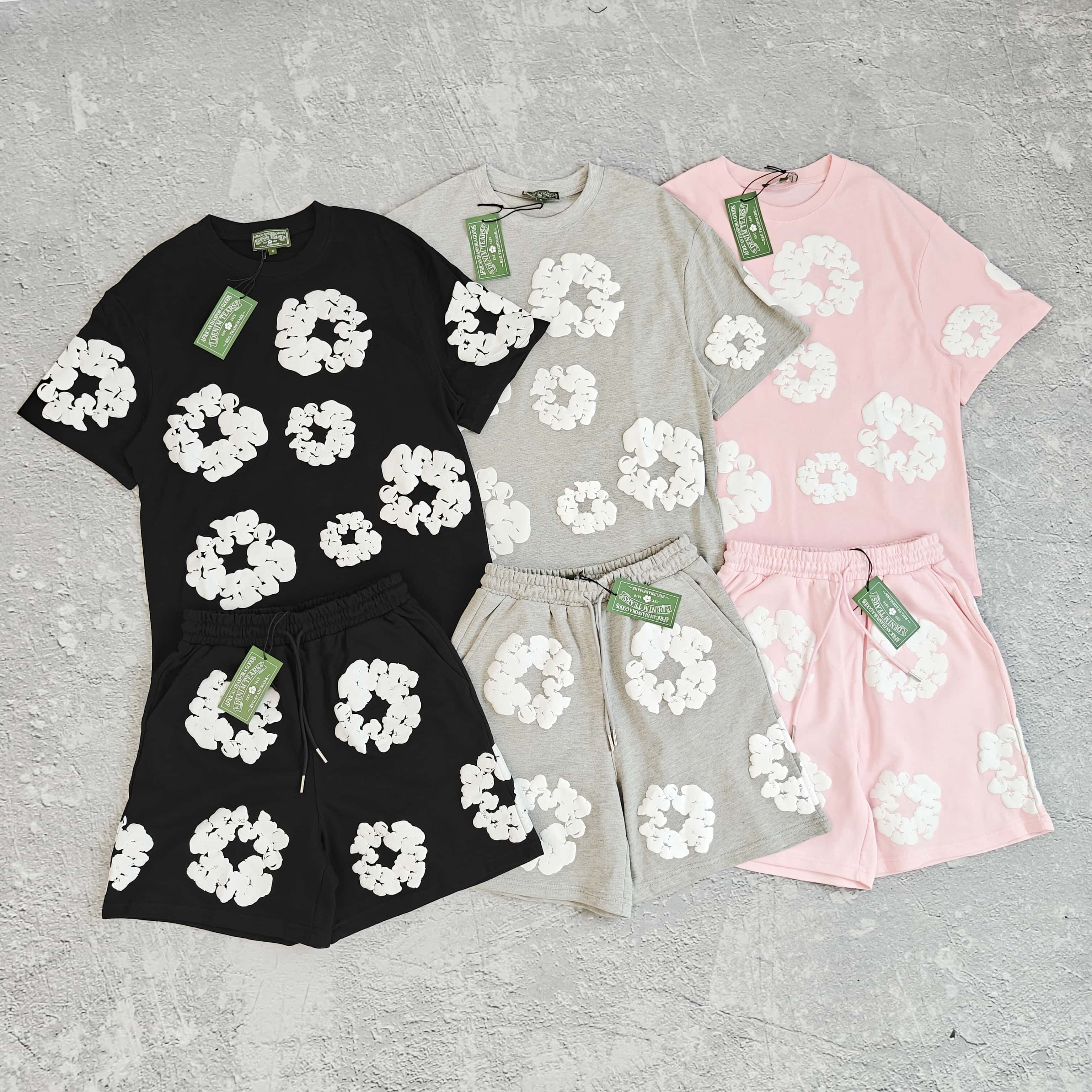 1to1reps T-Shirts fashion reps product 三色发泡印花短袖套装 - 花 52844