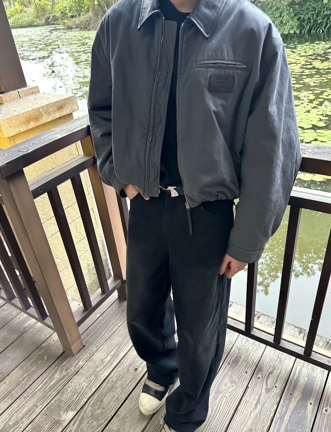 黑色皮领徽标飞行夹克棉服外套-希 5281029 