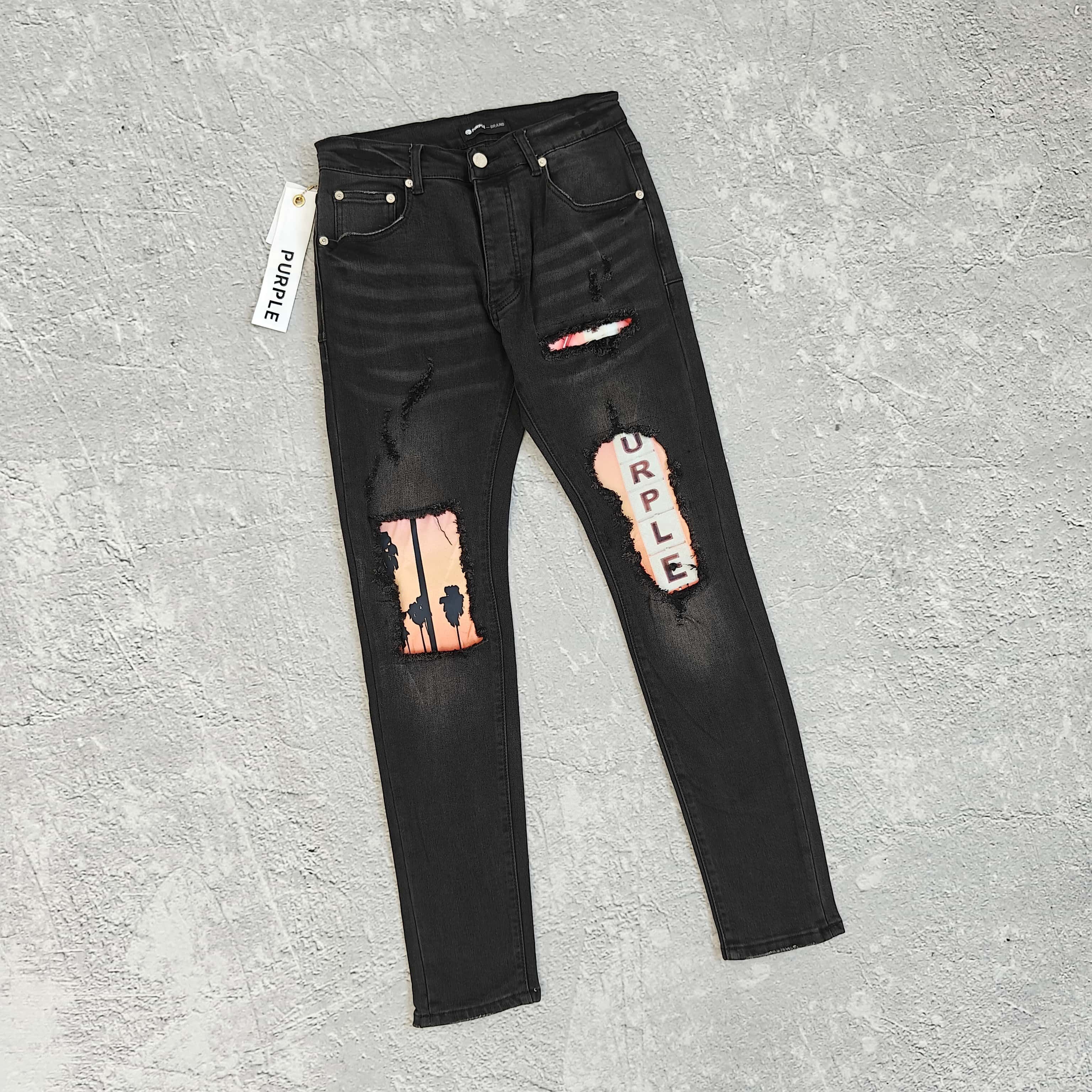 1to1reps Pants/Shorts fashion reps product 黑色破洞印花弹力紧身牛仔裤- 珀 528