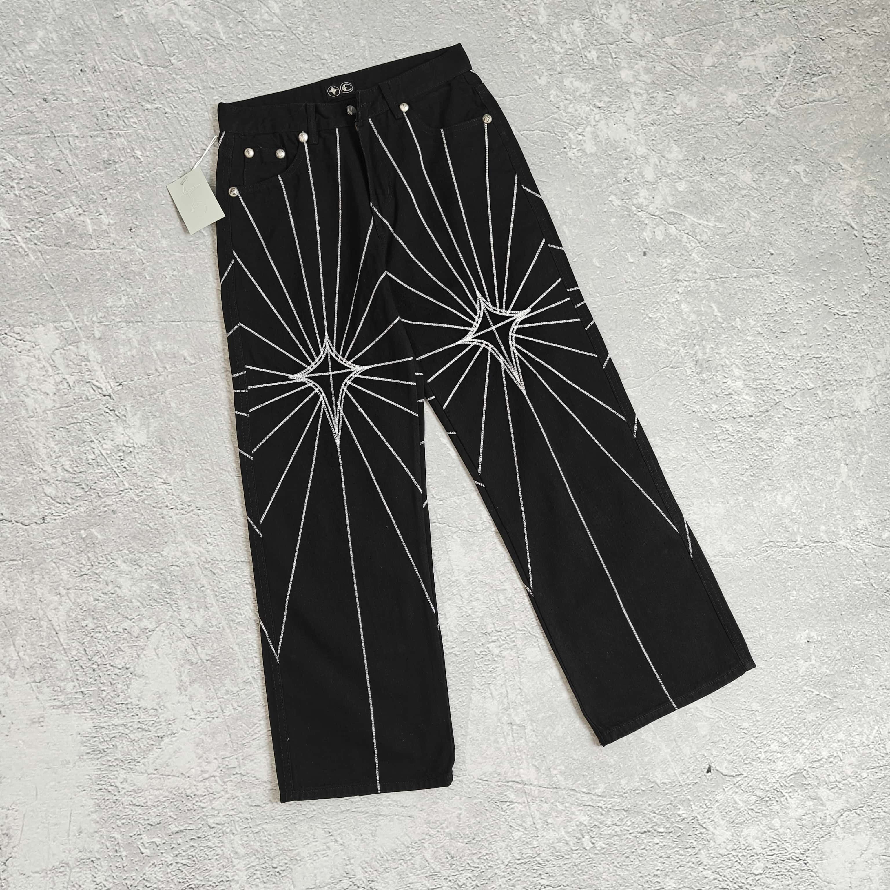1to1reps Pants/Shorts fashion reps product 黑色银刺绣蜘蛛网中腰牛仔裤- 踢 528