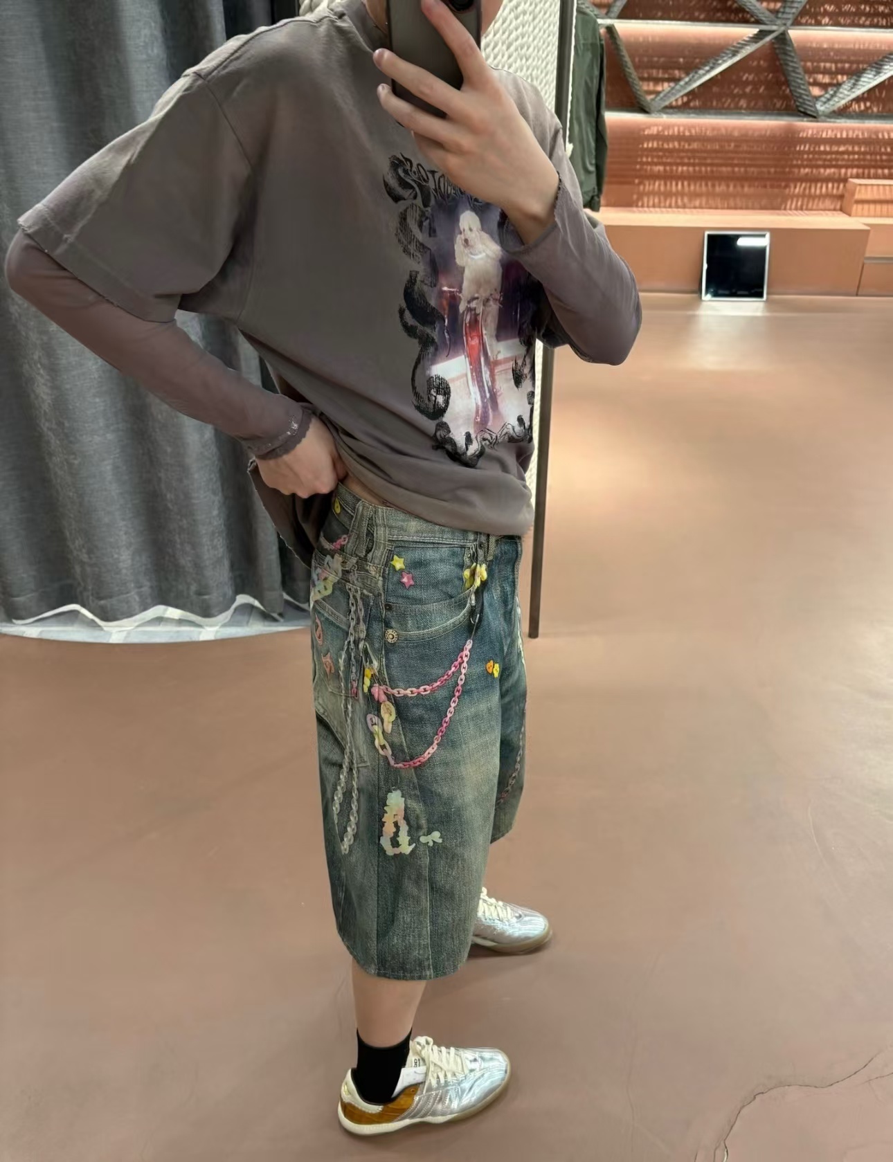 糖果打印花牛仔短裤 - 希 528378 （GZ）