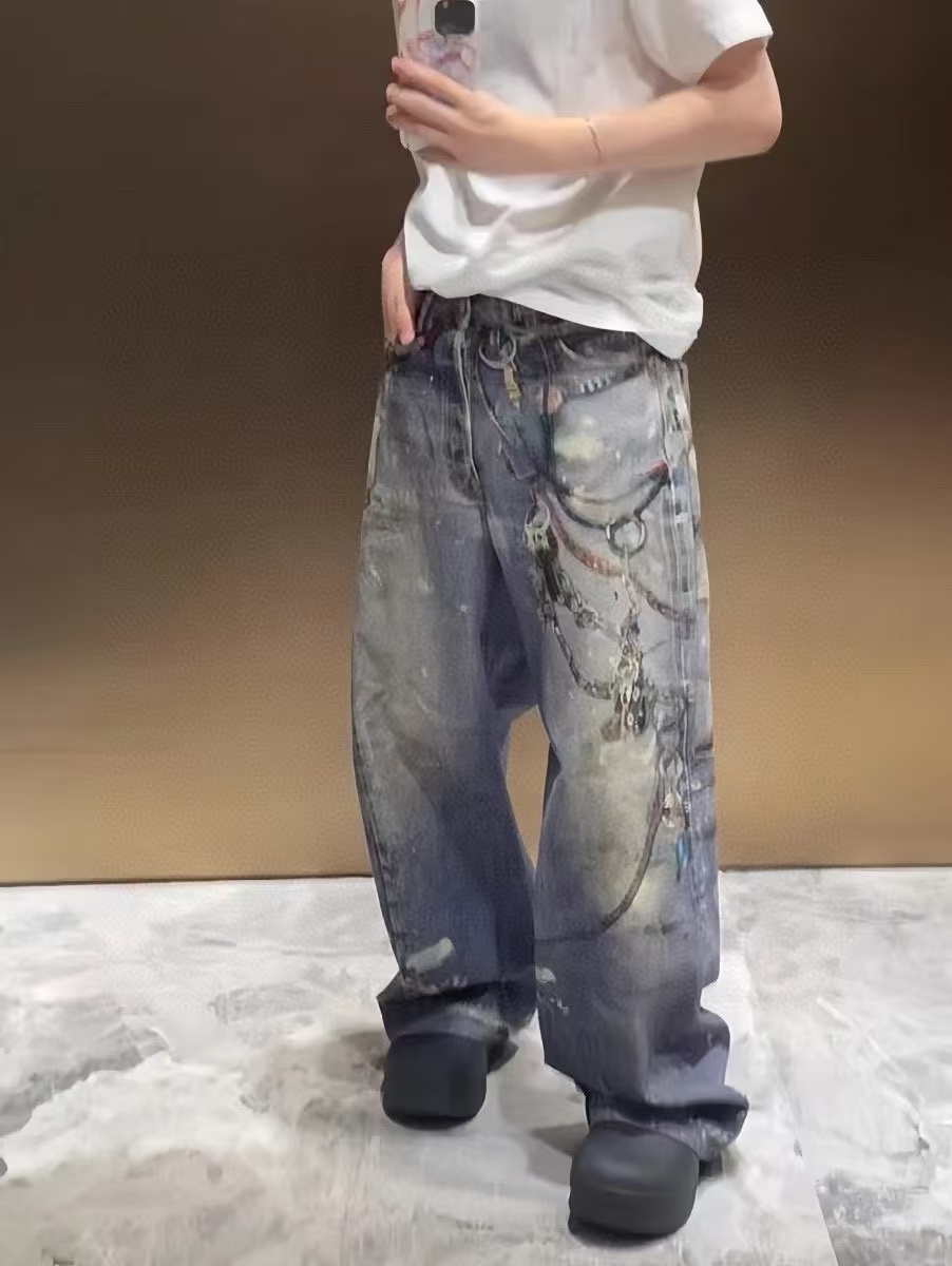 链条花打印牛仔裤 - 希 528390 （GZ）