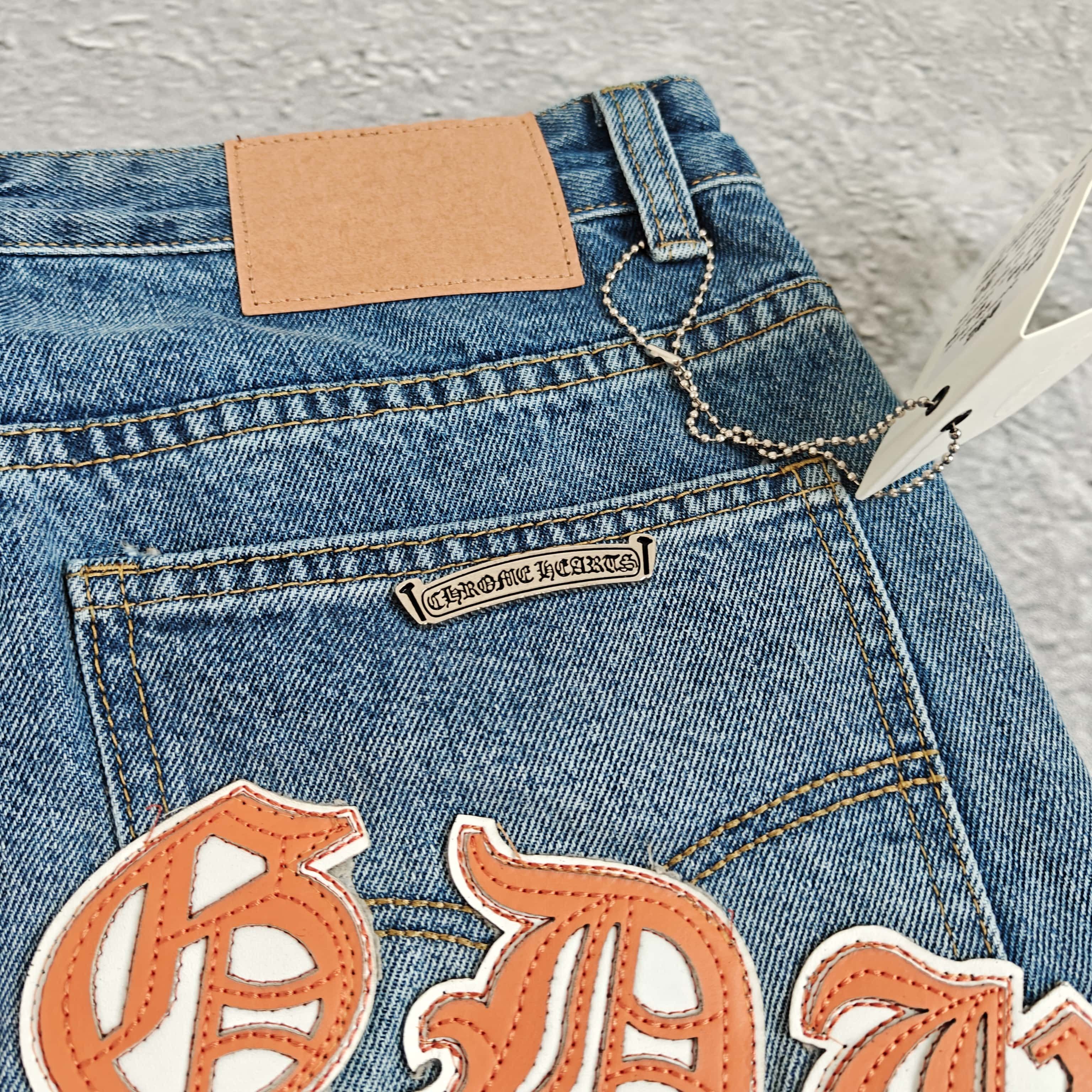 蓝色橙白标牛仔裤 - 可 528412 （YF）