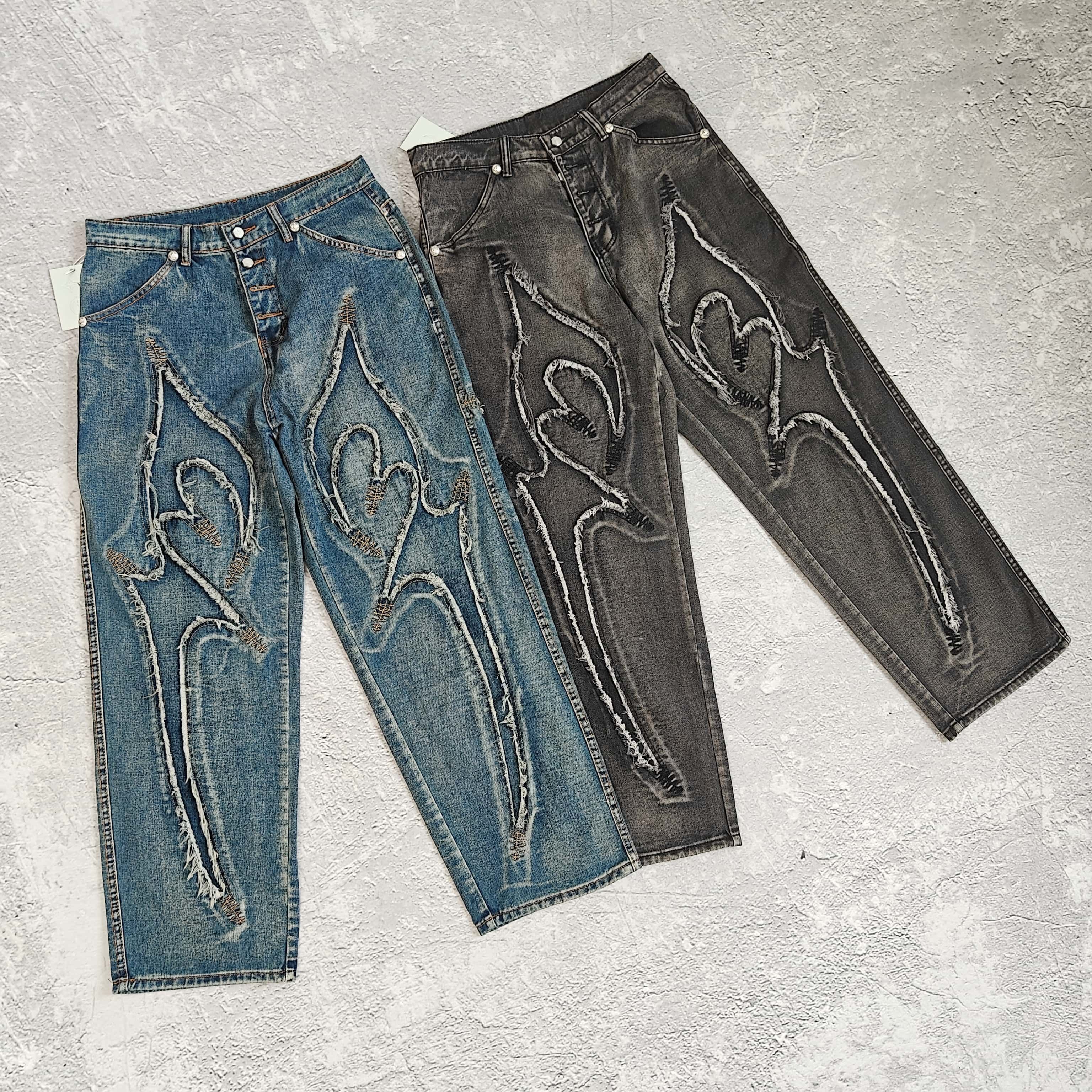 1to1reps Pants/Shorts fashion reps product 两色拼接镰刀图案牛仔裤 - 踢 5283