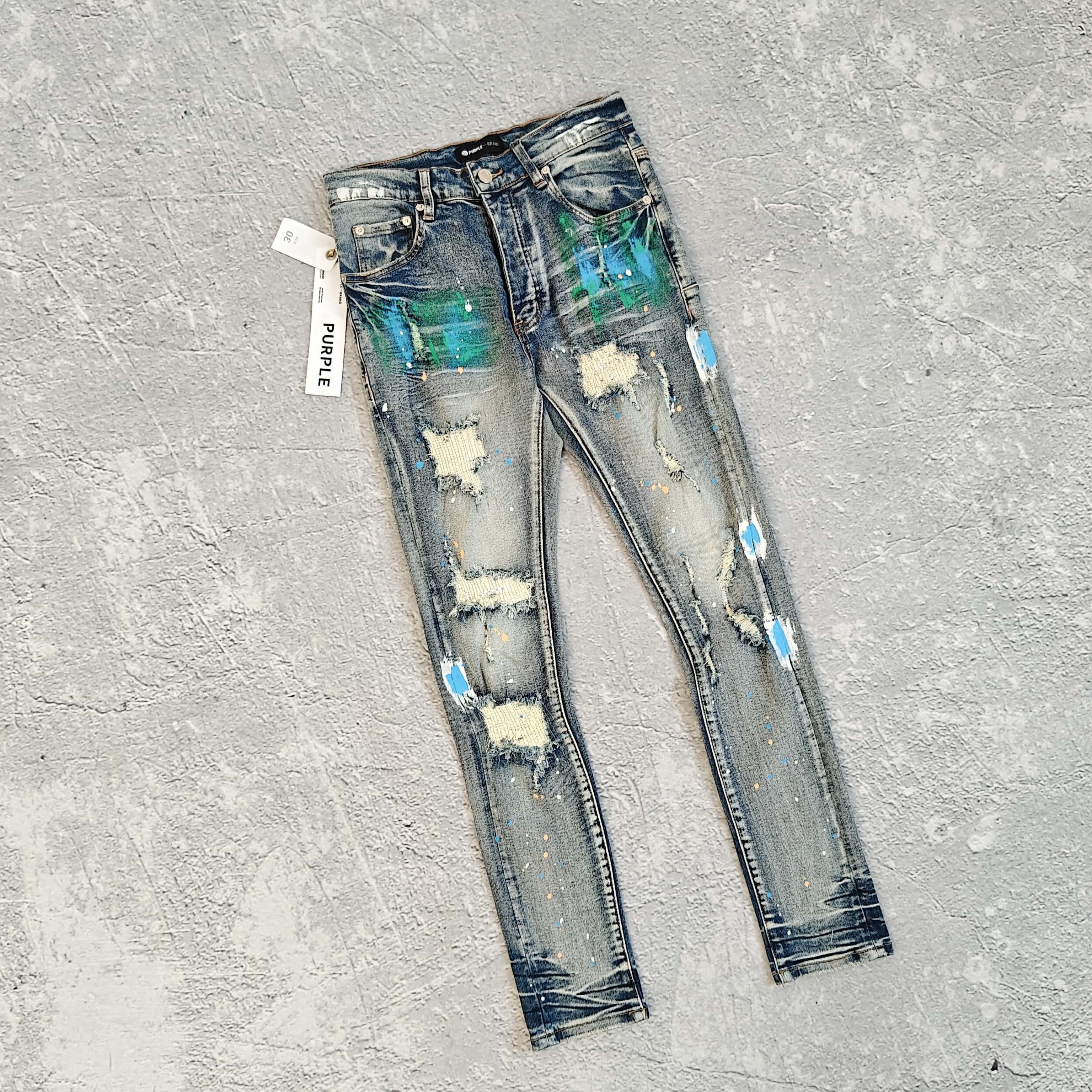 1to1reps Pants/Shorts fashion reps product 破洞泼墨弹力紧身牛仔裤 - 珀 5286