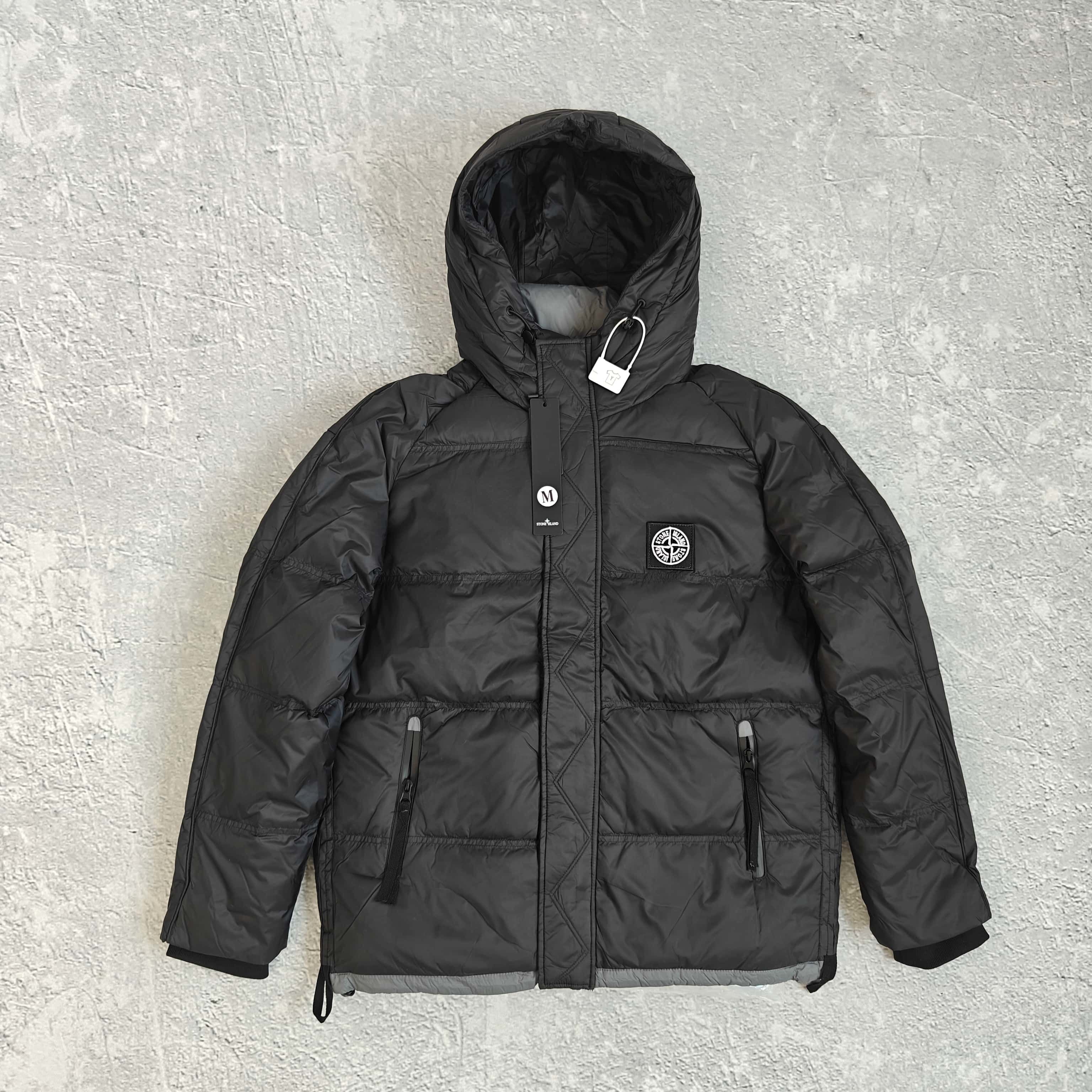 两色胸前小标连帽羽绒服 - 石 528986 （YF）
